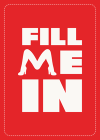 FILL ME IN card back, cream logo on red